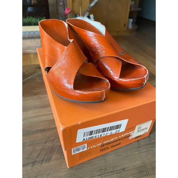 AGL Orange Leather Slip-On Platform Sandals 38.5/8 - Picture 1 of 7